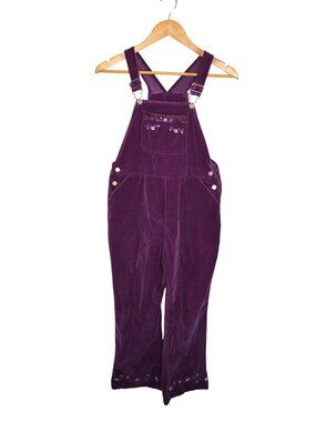 Vintage 90s y2k Cherokee Purple Corduroy Girls Floral Cotton Overalls Sz 10/12